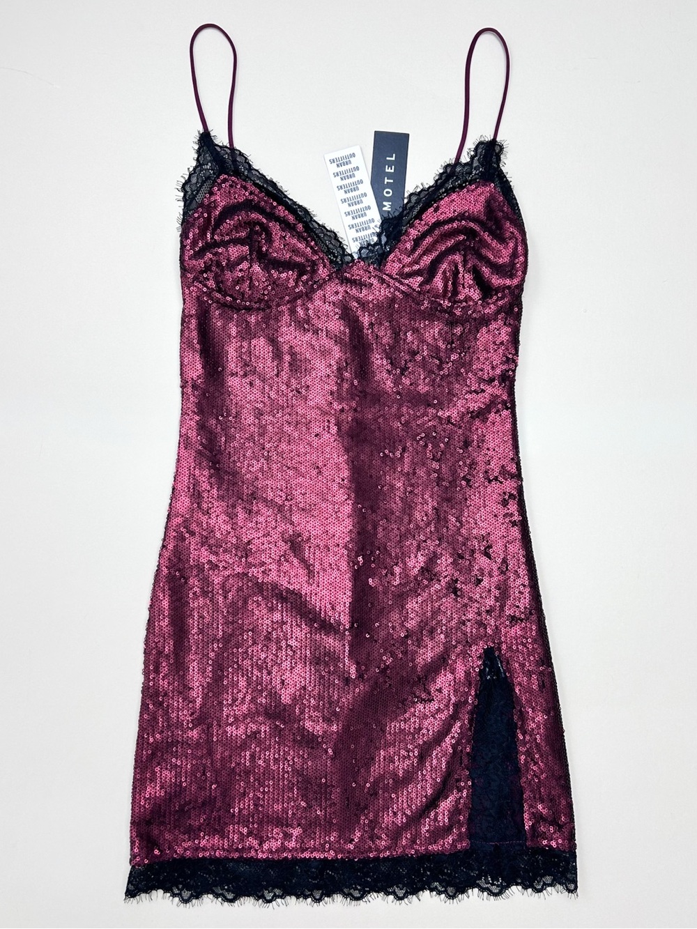 Urban Outfitters Motel Sequin Lace Maroon Sleeveless Sexy Romini Mini Dress NWT